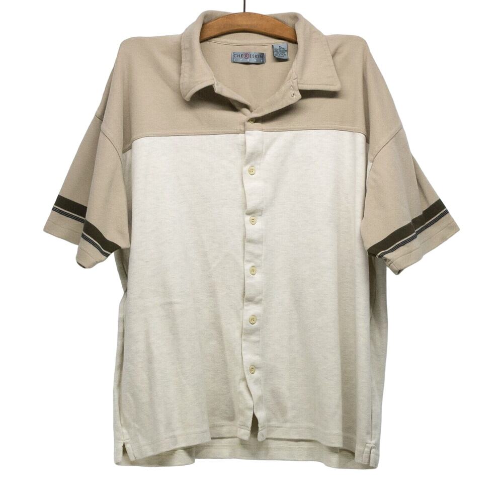 CHERESKIN Men's XL Short Sleeve Top Button Down Cotton Blend Jersey Top